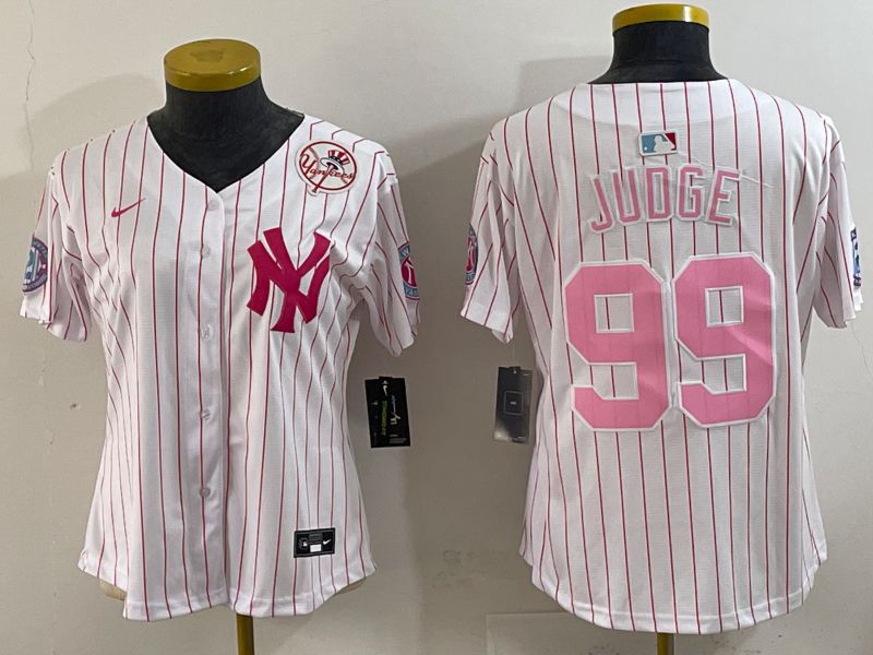 Women 2025 New York Yankees #99 Judge White Stripe Joint Name Nike MLB Jersey style 6204